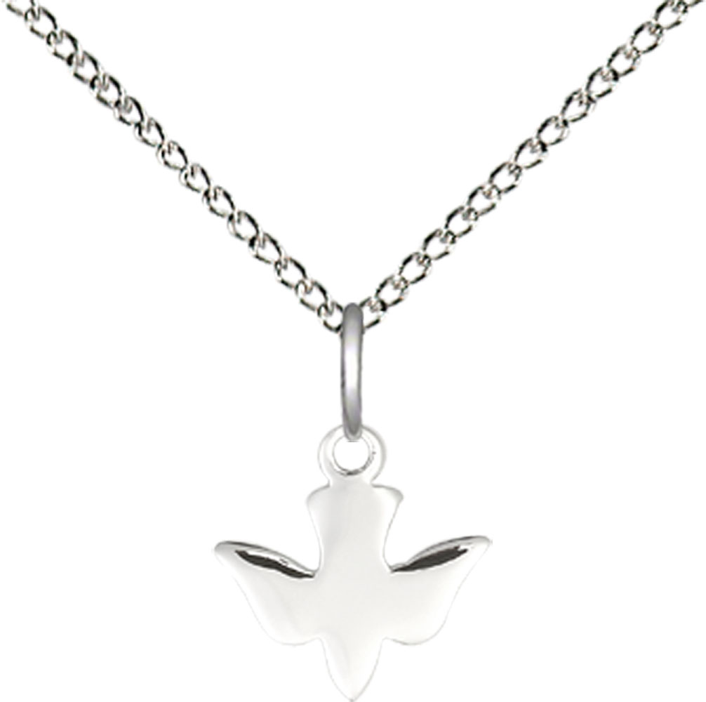Sterling Silver Holy Spirit Pendant on a 18 inch Sterling Silver Light Curb chain