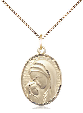 14kt Gold Filled Madonna &amp; Child Pendant on a 18 inch Gold Filled Light Curb chain