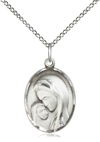 Sterling Silver Madonna &amp; Child Pendant on a 18 inch Sterling Silver Light Curb chain