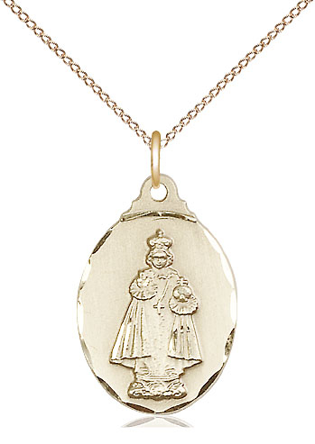 14kt Gold Filled Infant of Prague Pendant on a 18 inch Gold Filled Light Curb chain