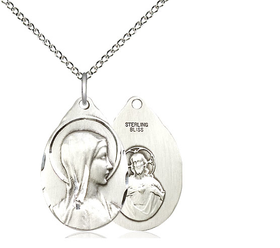 Sterling Silver Sorrowful Mother Pendant on a 18 inch Sterling Silver Light Curb chain