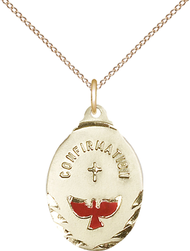 14kt Gold Filled Confirmation Pendant on a 18 inch Gold Filled Light Curb chain