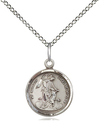 Sterling Silver Guardian Angel Pendant on a 18 inch Sterling Silver Light Curb chain