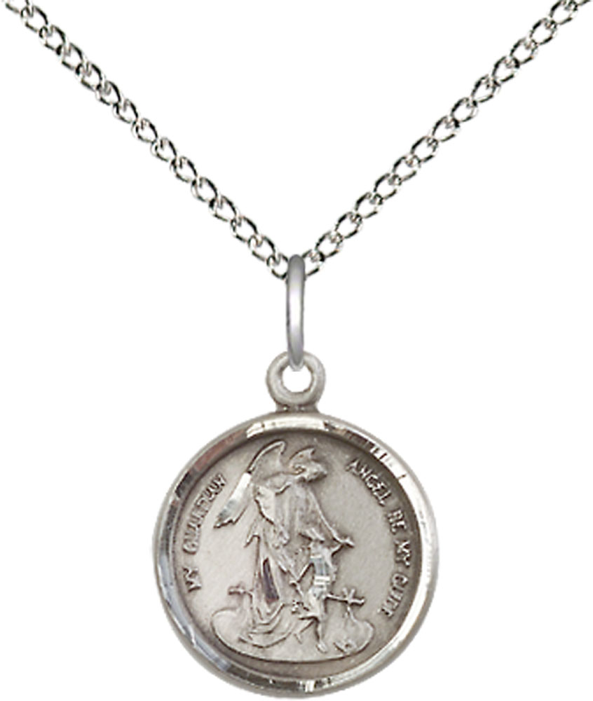Sterling Silver Guardian Angel Pendant on a 18 inch Sterling Silver Light Curb chain