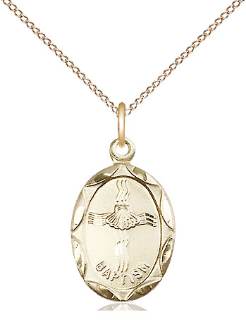 14kt Gold Filled Baptism Pendant on a 18 inch Gold Filled Light Curb chain