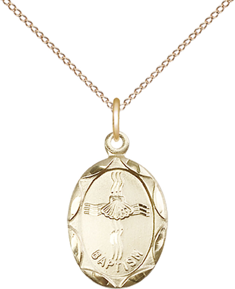 14kt Gold Filled Baptism Pendant on a 18 inch Gold Filled Light Curb chain