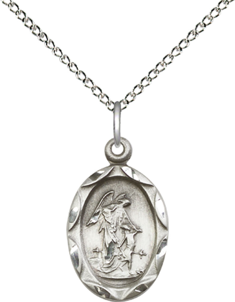 Sterling Silver Guardian Angel Pendant on a 18 inch Sterling Silver Light Curb chain