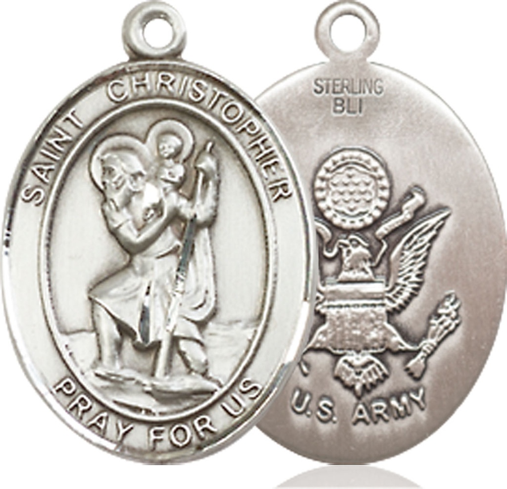 Sterling Silver Saint Christopher Army Medal