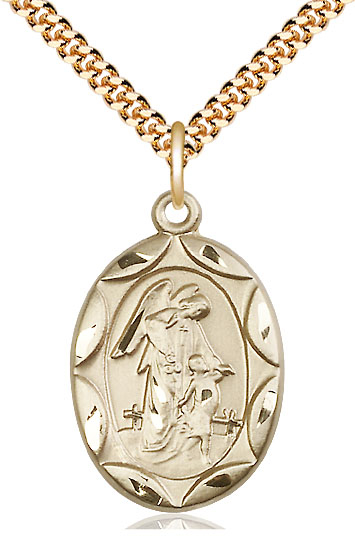 14kt Gold Filled Guardian Angel Pendant on a 24 inch Gold Plate Heavy Curb chain
