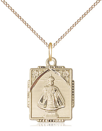 14kt Gold Filled Infant of Prague Pendant on a 18 inch Gold Filled Light Curb chain