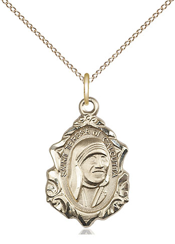 14kt Gold Filled Saint Teresa of Calcutta Pendant on a 18 inch Gold Filled Light Curb chain