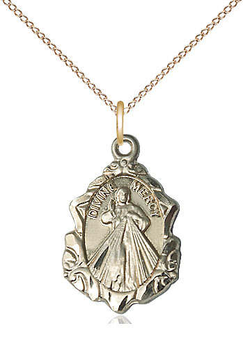 14kt Gold Filled Divine Mercy Pendant on a 18 inch Gold Filled Light Curb chain