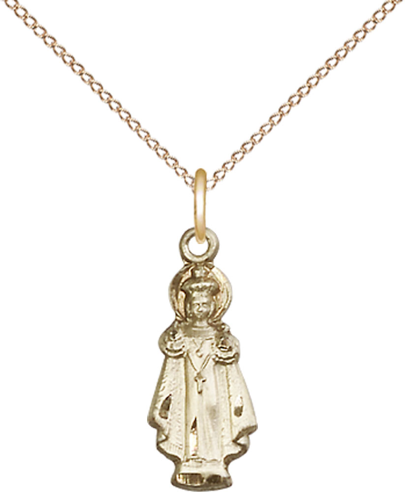 14kt Gold Filled Infant of Prague Pendant on a 18 inch Gold Filled Light Curb chain