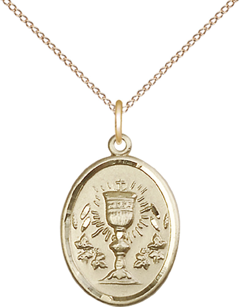 14kt Gold Filled Chalice Pendant on a 18 inch Gold Filled Light Curb chain
