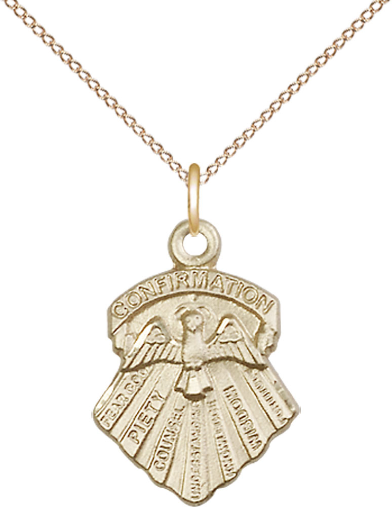14kt Gold Filled Seven Gifts Pendant on a 18 inch Gold Filled Light Curb chain