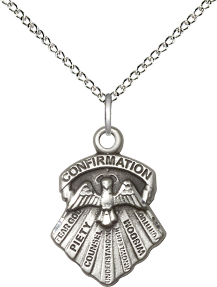 Sterling Silver Seven Gifts Pendant on a 18 inch Sterling Silver Light Curb chain