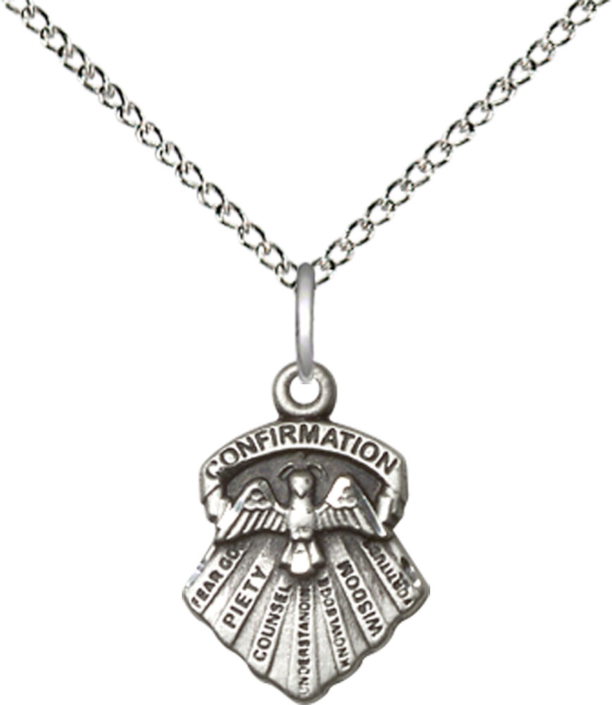 Sterling Silver Seven Gifts Pendant on a 18 inch Sterling Silver Light Curb chain