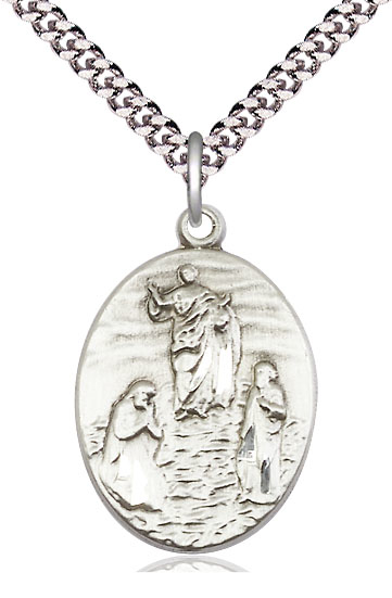 Sterling Silver Tranfiguration Pendant on a 24 inch Light Rhodium Heavy Curb chain