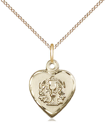 14kt Gold Filled Heart / Communion Pendant on a 18 inch Gold Filled Light Curb chain