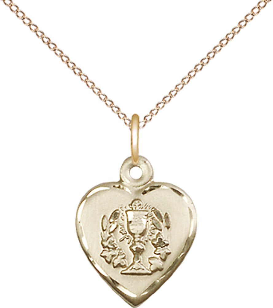 14kt Gold Filled Heart / Communion Pendant on a 18 inch Gold Filled Light Curb chain