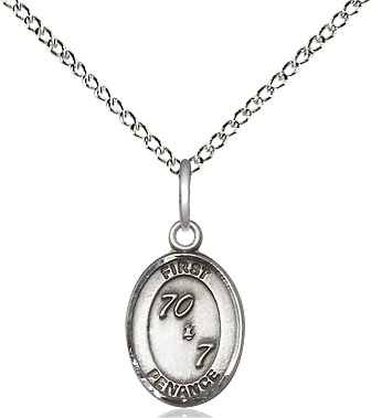 Sterling Silver First Penance Pendant on a 18 inch Sterling Silver Light Curb chain