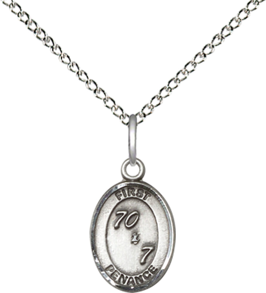 Sterling Silver First Penance Pendant on a 18 inch Sterling Silver Light Curb chain
