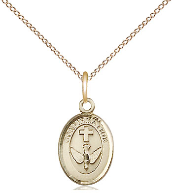 14kt Gold Filled Confirmation Pendant on a 18 inch Gold Filled Light Curb chain