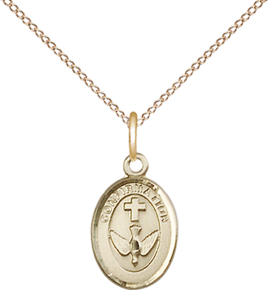 14kt Gold Filled Confirmation Pendant on a 18 inch Gold Filled Light Curb chain
