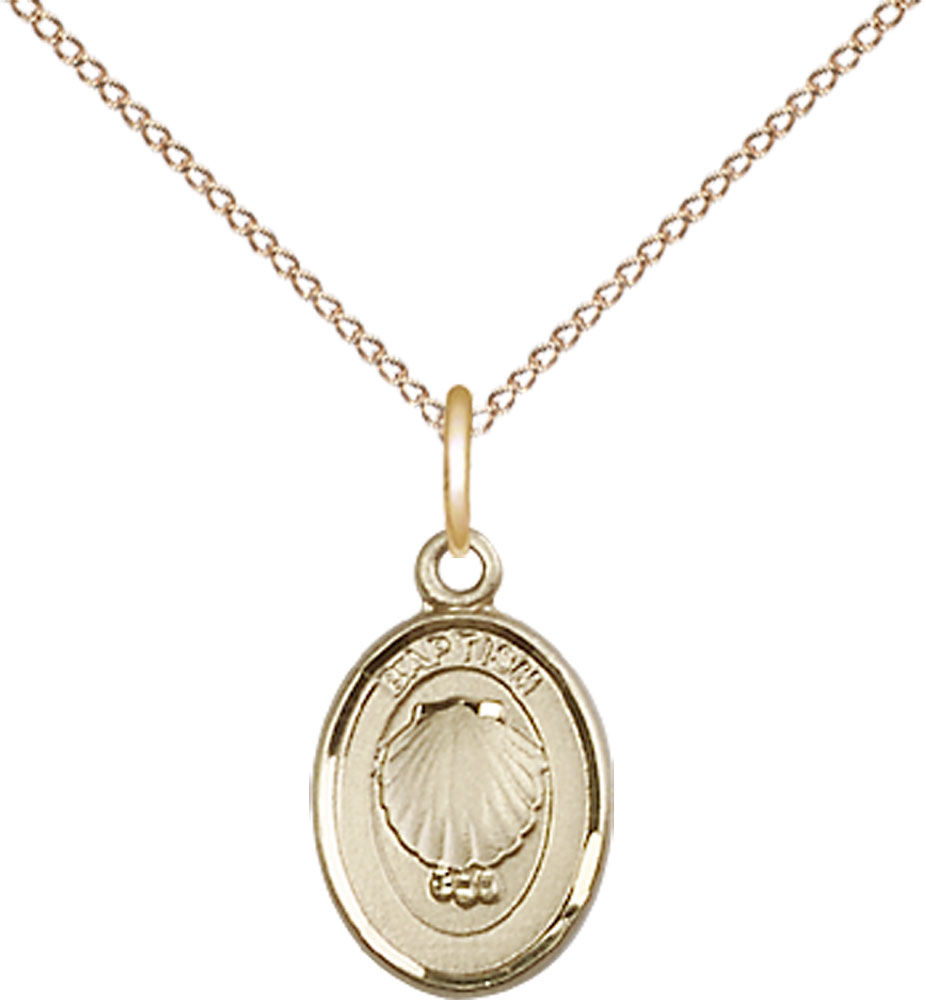 14kt Gold Filled Baptism Pendant on a 18 inch Gold Filled Light Curb chain