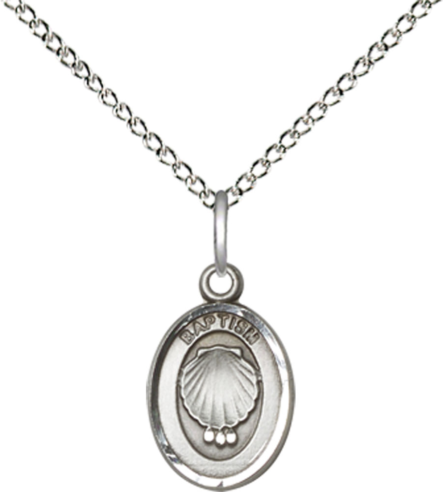 Sterling Silver Baptism Pendant on a 18 inch Sterling Silver Light Curb chain