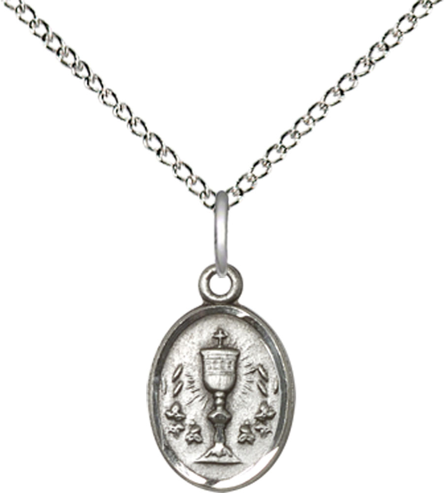 Sterling Silver Chalice Pendant on a 18 inch Sterling Silver Light Curb chain