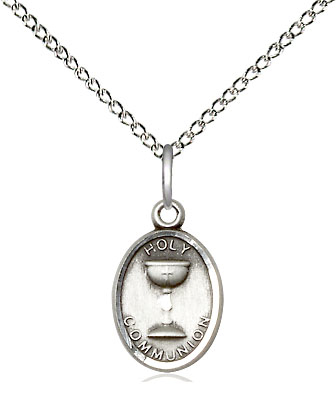 Sterling Silver Holy Communion Pendant on a 18 inch Sterling Silver Light Curb chain