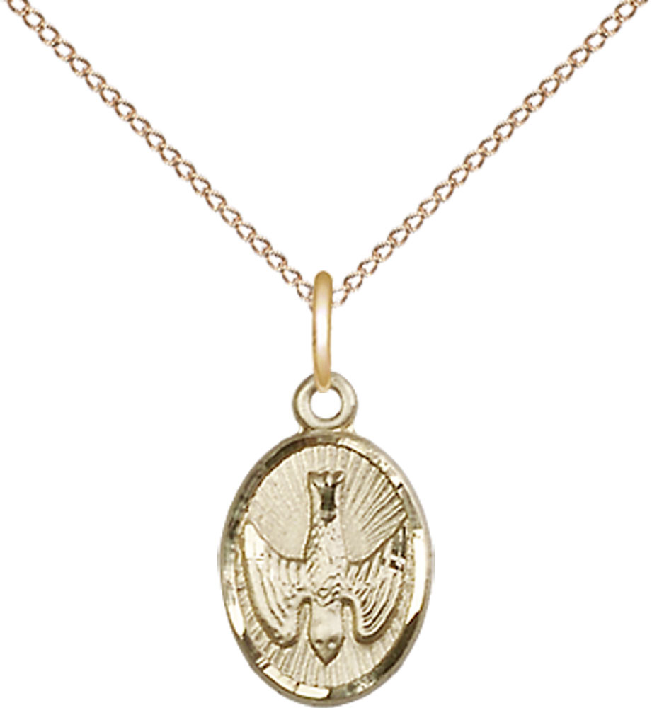 14kt Gold Filled Holy Spirit Pendant on a 18 inch Gold Filled Light Curb chain