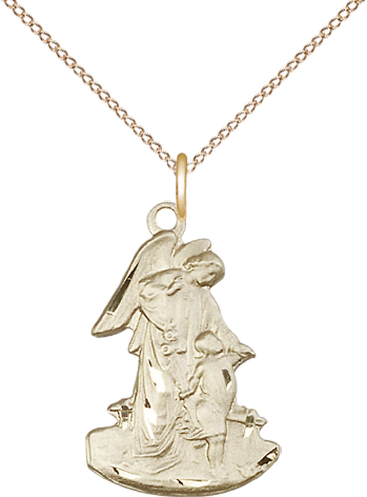 14kt Gold Filled Guardian Angel Pendant on a 18 inch Gold Filled Light Curb chain