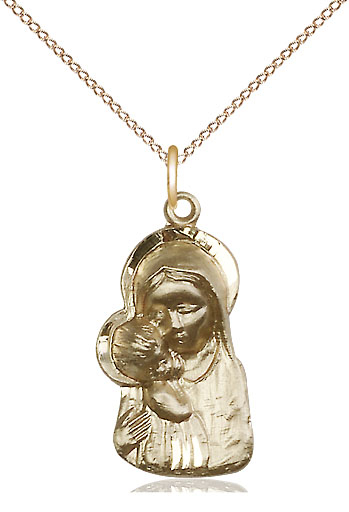 14kt Gold Filled Madonna &amp; Child Pendant on a 18 inch Gold Filled Light Curb chain