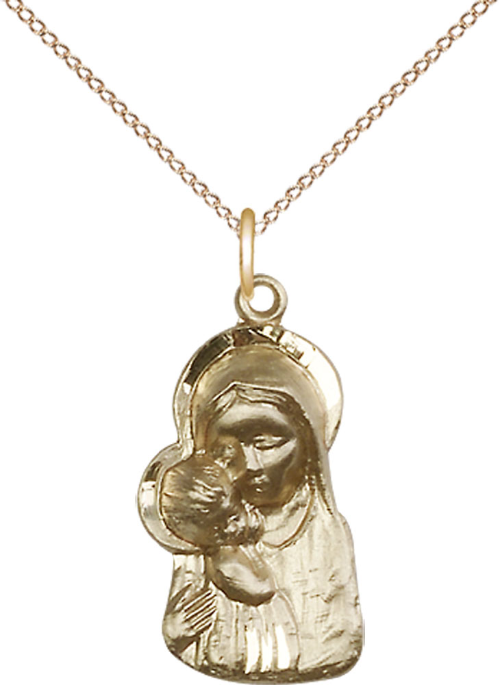 14kt Gold Filled Madonna &amp; Child Pendant on a 18 inch Gold Filled Light Curb chain