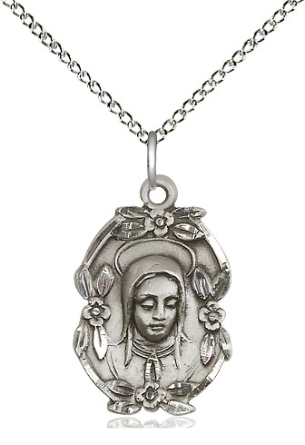 Sterling Silver Madonna Pendant on a 18 inch Sterling Silver Light Curb chain