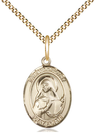 14kt Gold Filled Saint Dorothy Pendant on a 18 inch Gold Plate Light Curb chain