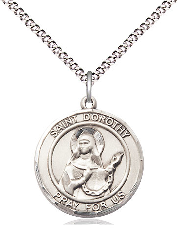 Sterling Silver Saint Dorothy Pendant on a 18 inch Light Rhodium Light Curb chain