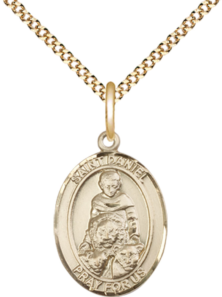 14kt Gold Filled Saint Daniel Pendant on a 18 inch Gold Plate Light Curb chain