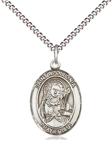 Sterling Silver Saint Apollonia Pendant on a 18 inch Light Rhodium Light Curb chain