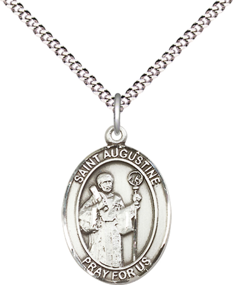 Sterling Silver Saint Augustine Pendant on a 18 inch Light Rhodium Light Curb chain