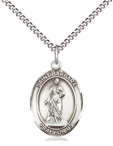 Sterling Silver Saint Barbara Pendant on a 18 inch Light Rhodium Light Curb chain