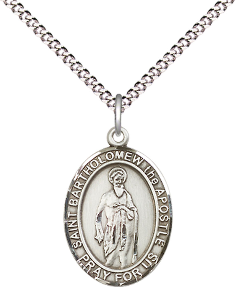 Sterling Silver Saint Bartholomew the Apostle Pendant on a 18 inch Light Rhodium Light Curb chain