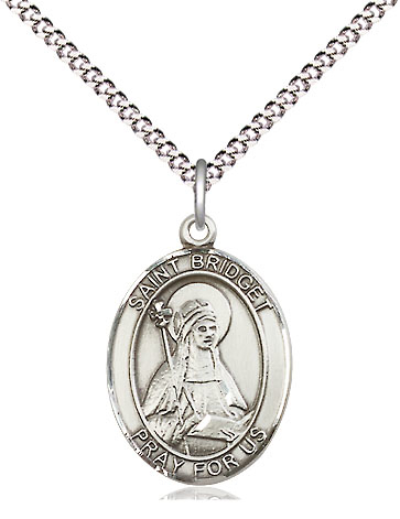 Sterling Silver Saint Bridget of Sweden Pendant on a 18 inch Light Rhodium Light Curb chain