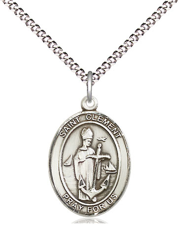 Sterling Silver Saint Clement Pendant on a 18 inch Light Rhodium Light Curb chain
