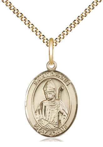 14kt Gold Filled Saint Dennis Pendant on a 18 inch Gold Plate Light Curb chain