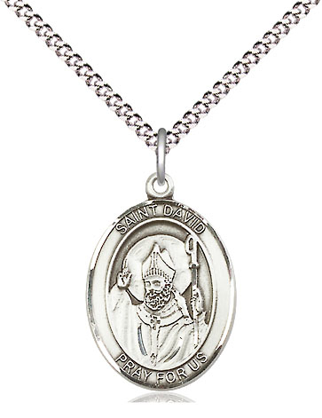 Sterling Silver Saint David of Wales Pendant on a 18 inch Light Rhodium Light Curb chain