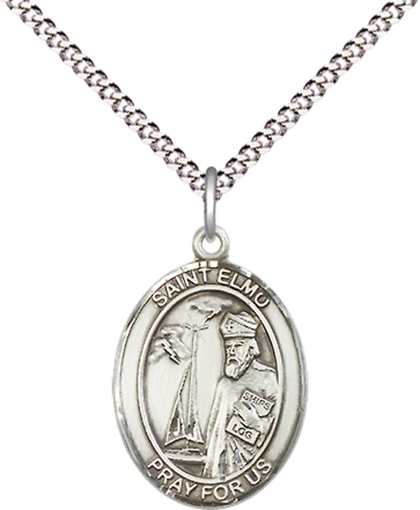 Sterling Silver Saint Elmo Pendant on a 18 inch Light Rhodium Light Curb chain