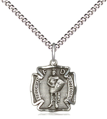 Sterling Silver Saint Florian Pendant on a 18 inch Light Rhodium Light Curb chain